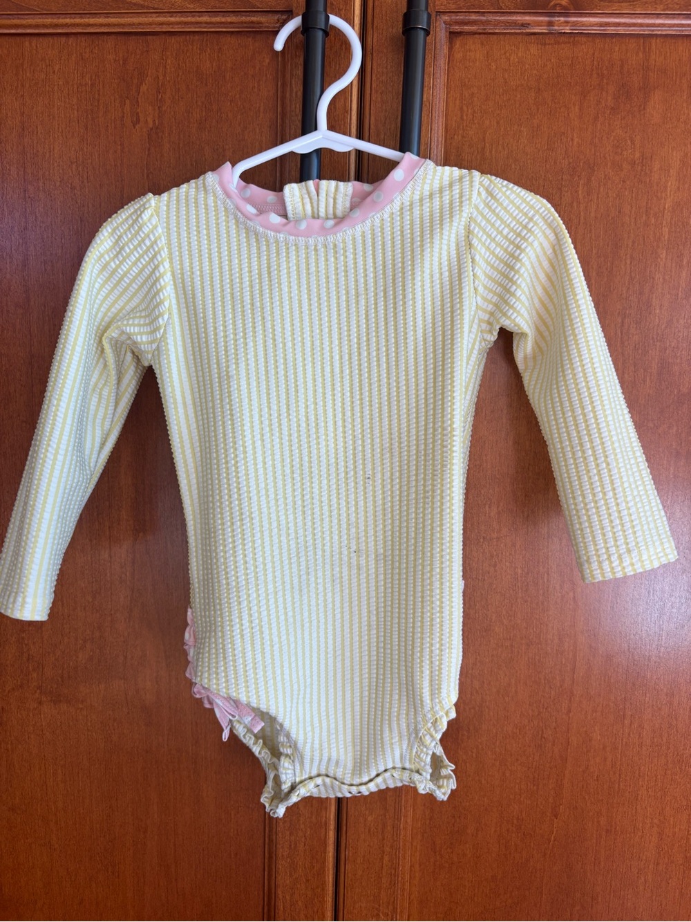 Ruffle Butts One Piece Swimsuit with Yellow Ribbed with Pink Trim
